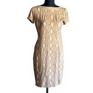 Lauren Ralph Lauren Womens Dress Petite XS Bodycon Fitted Tan Snake Print